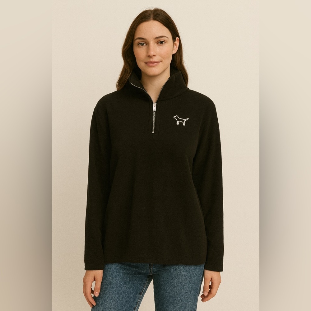Victoria’s Secret PINK Black Fleece Quarter Zip Pullover Women’s Large